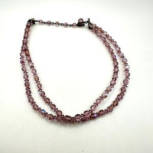 Vintage double stranded light purple Aurora Borealis crystal necklace!